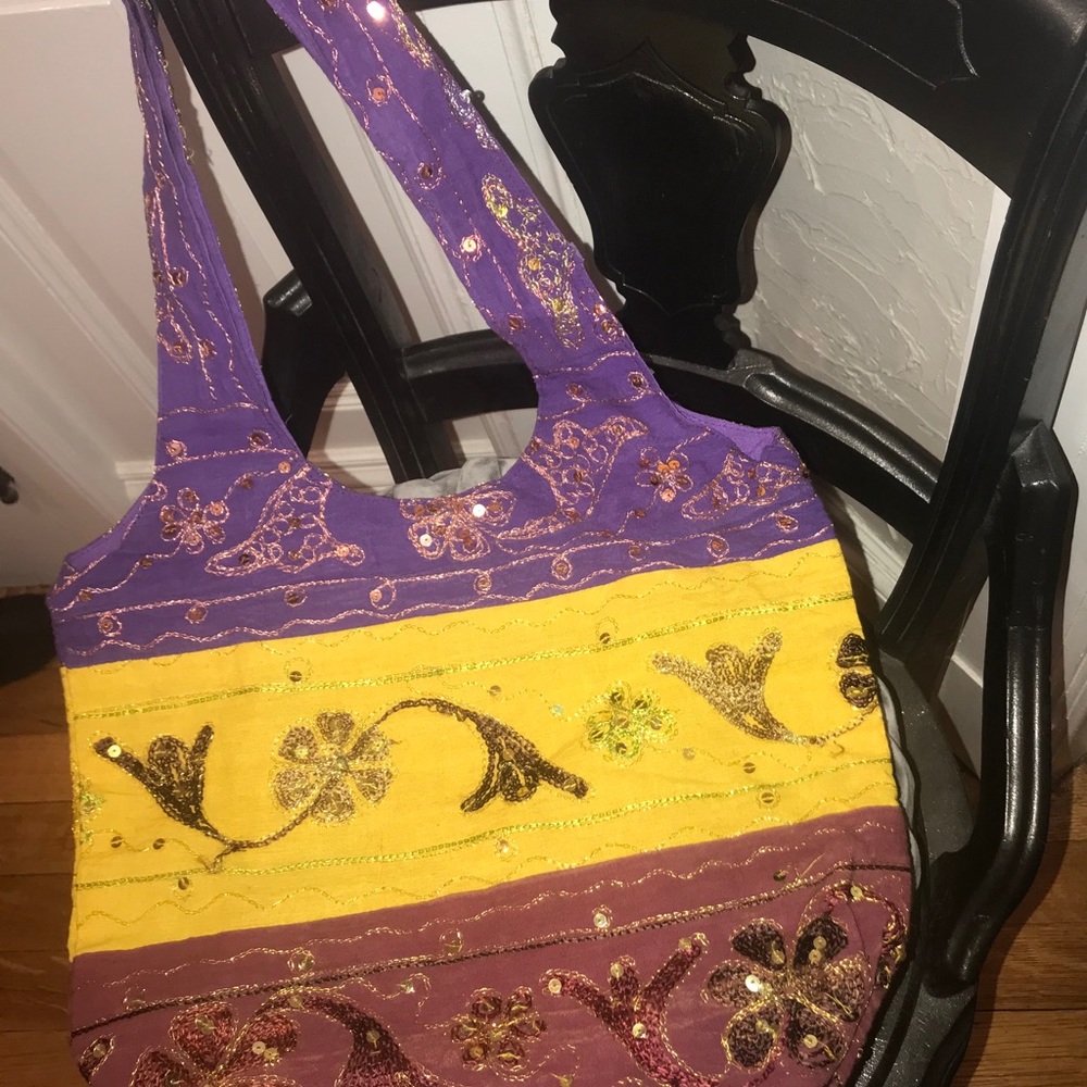 Purple Yellow Red & Burgundy Purse w/ Gold Detail